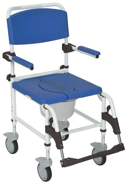 Aluminum Rehab Shower Commode Chair with Four Rear-locking Casters