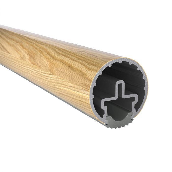 Red Oak Handrail Tubing with Anti-Slip Insert, Genuine Wood Bonded to Aluminum Core